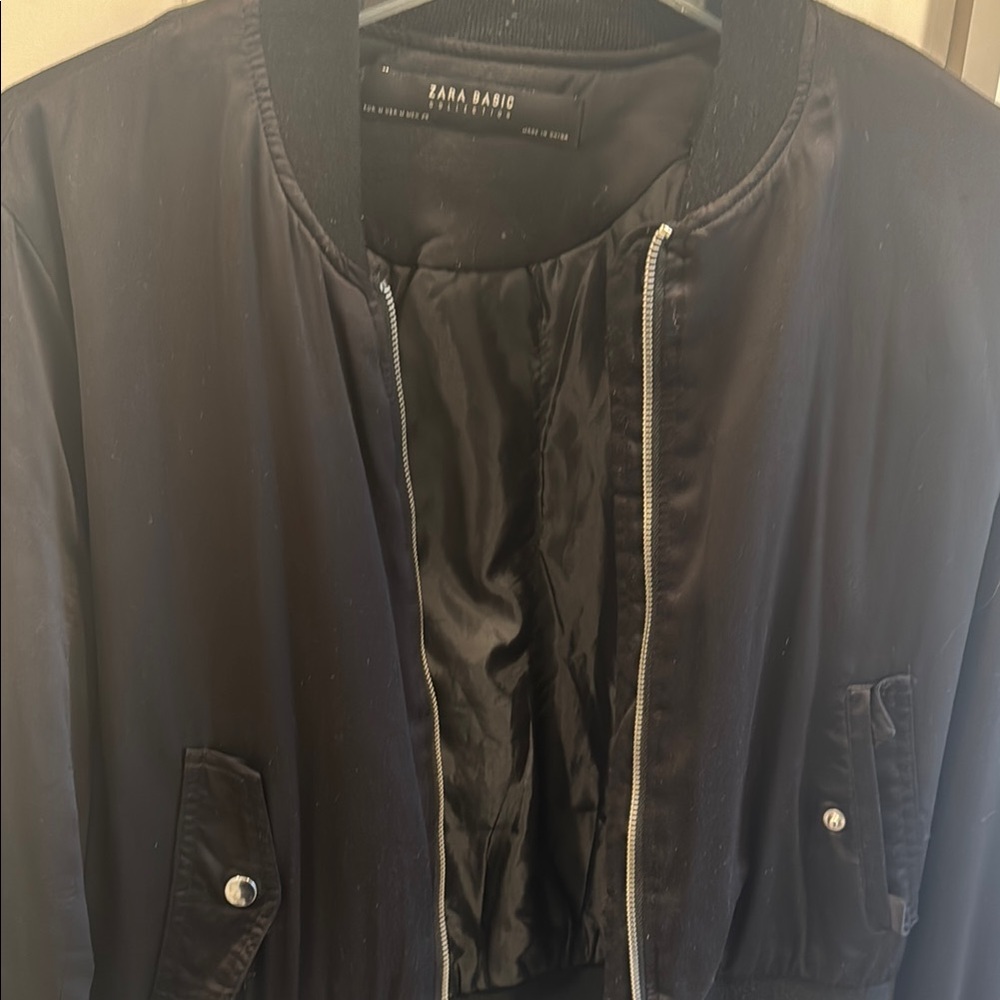 Zara Dark Bomber Jacket with Silver Accents